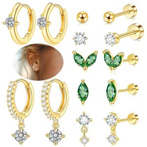Geometric Gold CZ Hoop Earrings Stainless Steel Ear Bone Stud Fashion Jewelry Wholesale