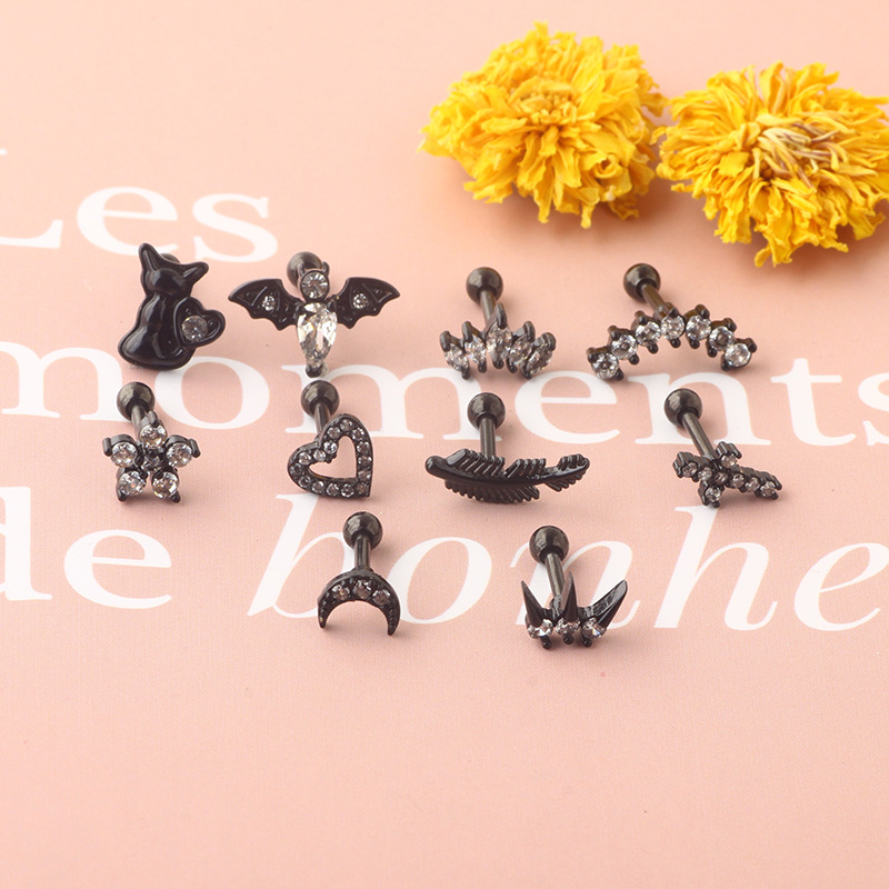 Simple Star Stainless Steel Piercing Earrings with Zircon Ear Nails - Rose Gold Moon Design - Image 2