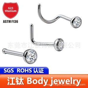 G23 Titanium Nose Ring S Rod L Rod Bowl Cup Nose Stud Body Piercing Jewelry