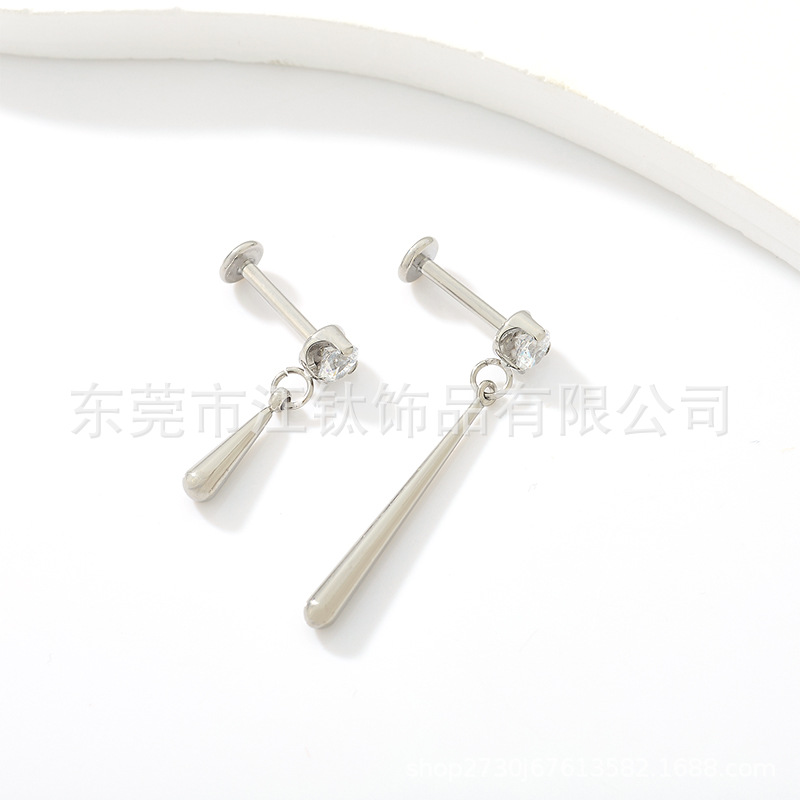 JT627 Titanium Alloy Hollow Water Drop Pendant Earring with Zircon for Cartilage Piercing - Image 4