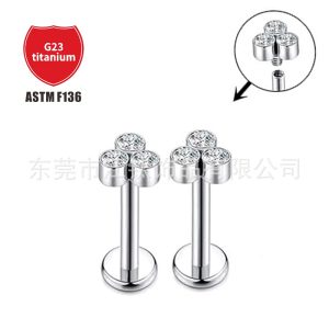 F136 Titanium Earring with 5A Zircon Inlaid Internal Thread G23 Titanium Alloy Cartilage Piercing Jewelry Ear Nail