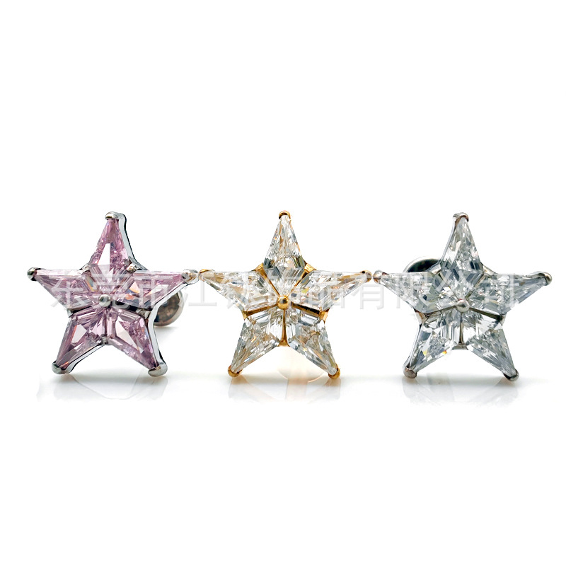 Titanium Five-Pointed Star Earring Stud Zircon Sea Star G23 ASTM F136 Cartilage Ear Piercing Jewelry Bone Nail - Image 2