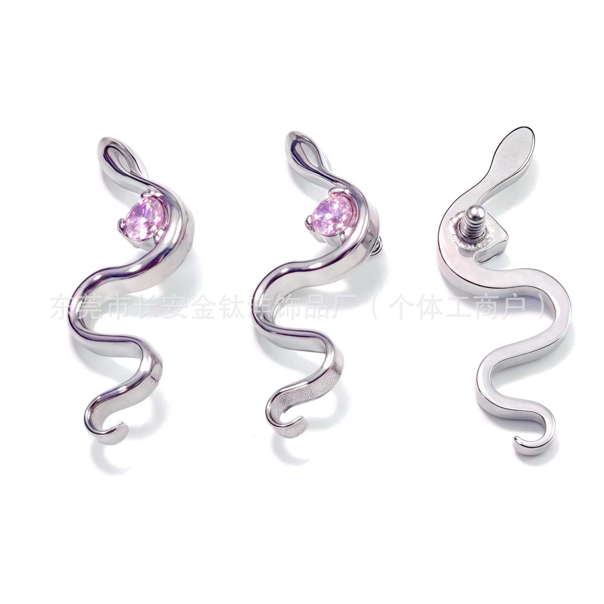F136 Titanium Snake Inlaid Zircon Earrings Lip Nails Ear Bone Nails Cochlear Nails G23 Titanium Alloy Body Piercing Jewelry - Image 4