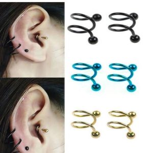Double Ring Ear Clip Earrings for Cartilage Helix Tragus - 316L Surgical Steel Fashion Jewelry