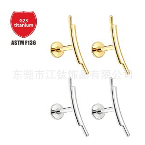 G23 Titanium Rectangular Thin Leaf Curved Ear Cartilage Stud - Gold/G10 - 1.2x10mm - ASTM F136