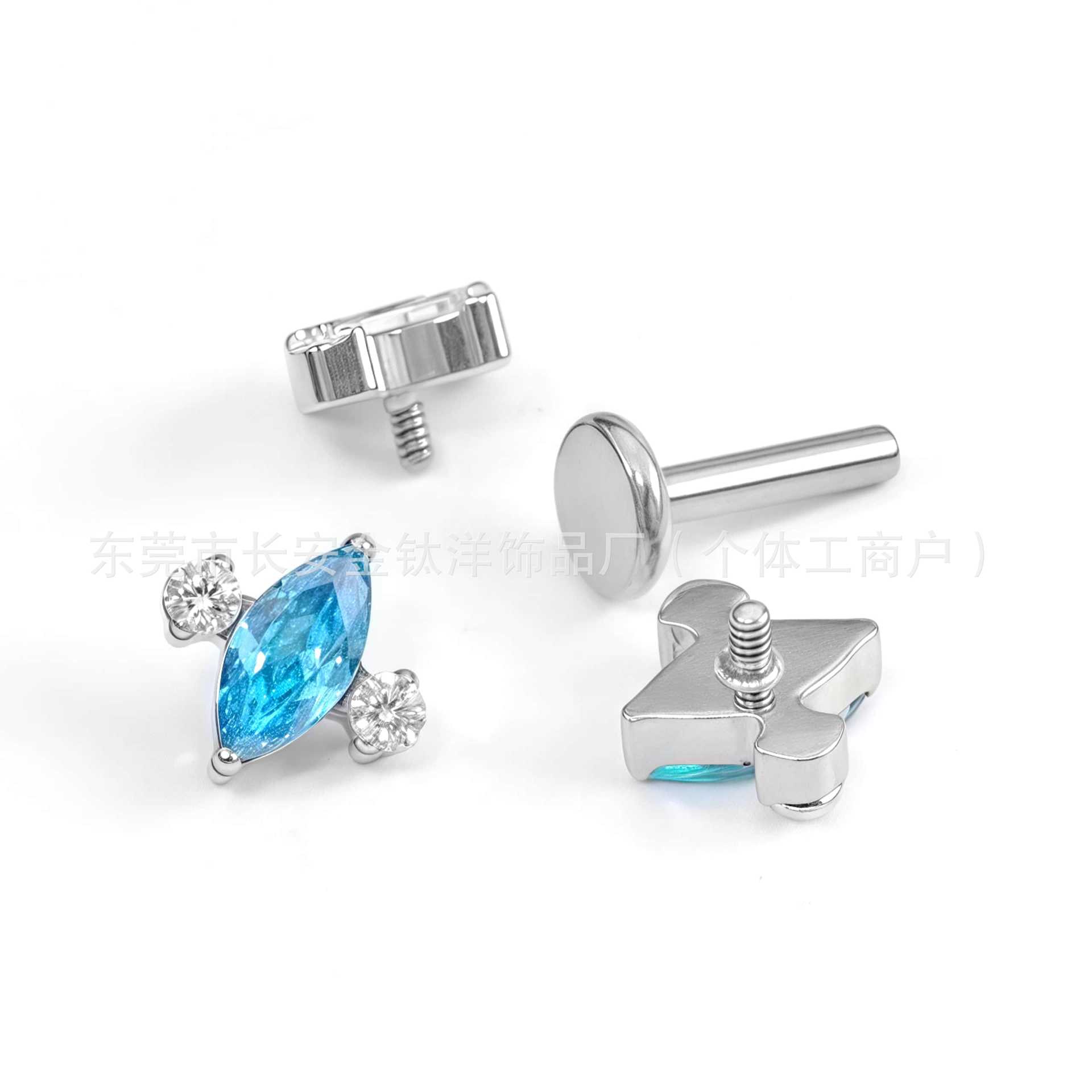 F136 Titanium Small Airship 5A Zircon Lip Nose Ear Bone Nail 14G Labret Stud - Image 2