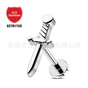 G23 Titanium Alloy Ear Bone Nail Dagger Lip Stud Cross-border Piercing Jewelry 12mm