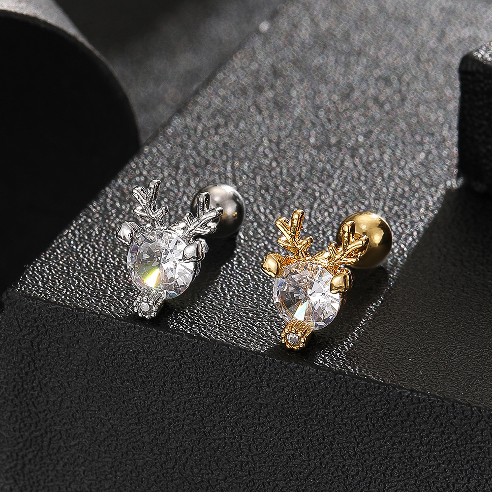 18K Gold Plated Antler Flower Cartilage Ear Stud Titanium Steel Screw Bone Earring Niche Jewelry - Image 2