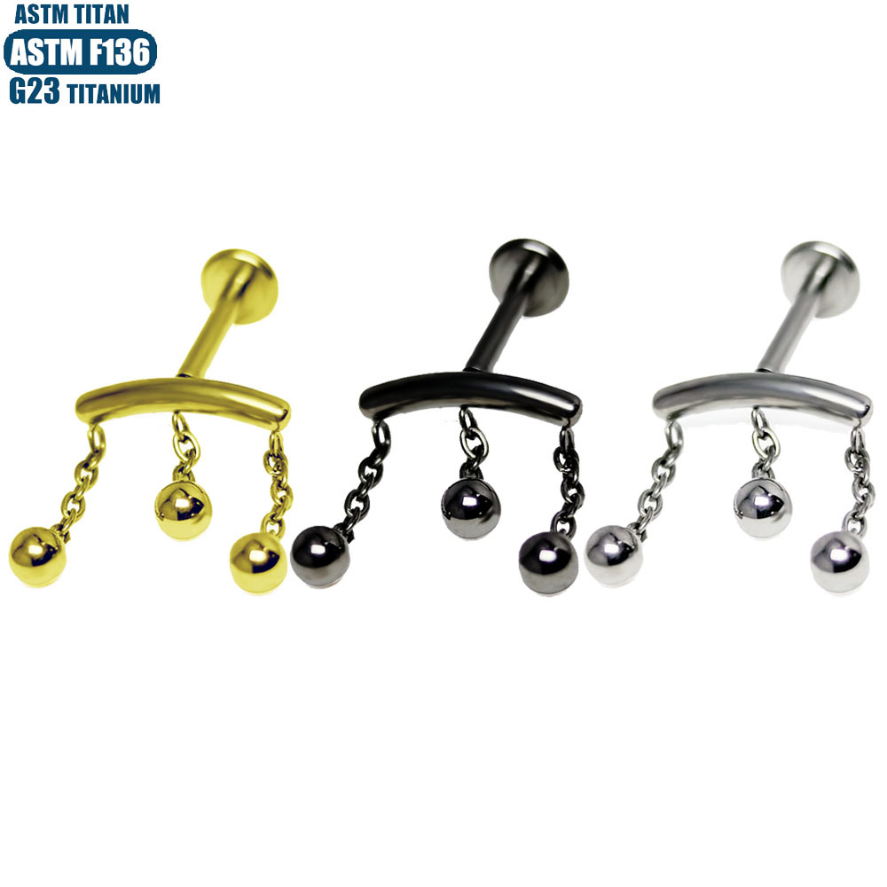F136 Titanium Alloy Chain Lip Nail Internal Thread Piercing Earrings Tassel Earrings - Image 5