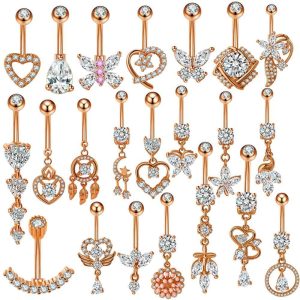 Stainless Steel Navel Ring with Zircon - Rose Gold Belly Button Piercing Jewelry