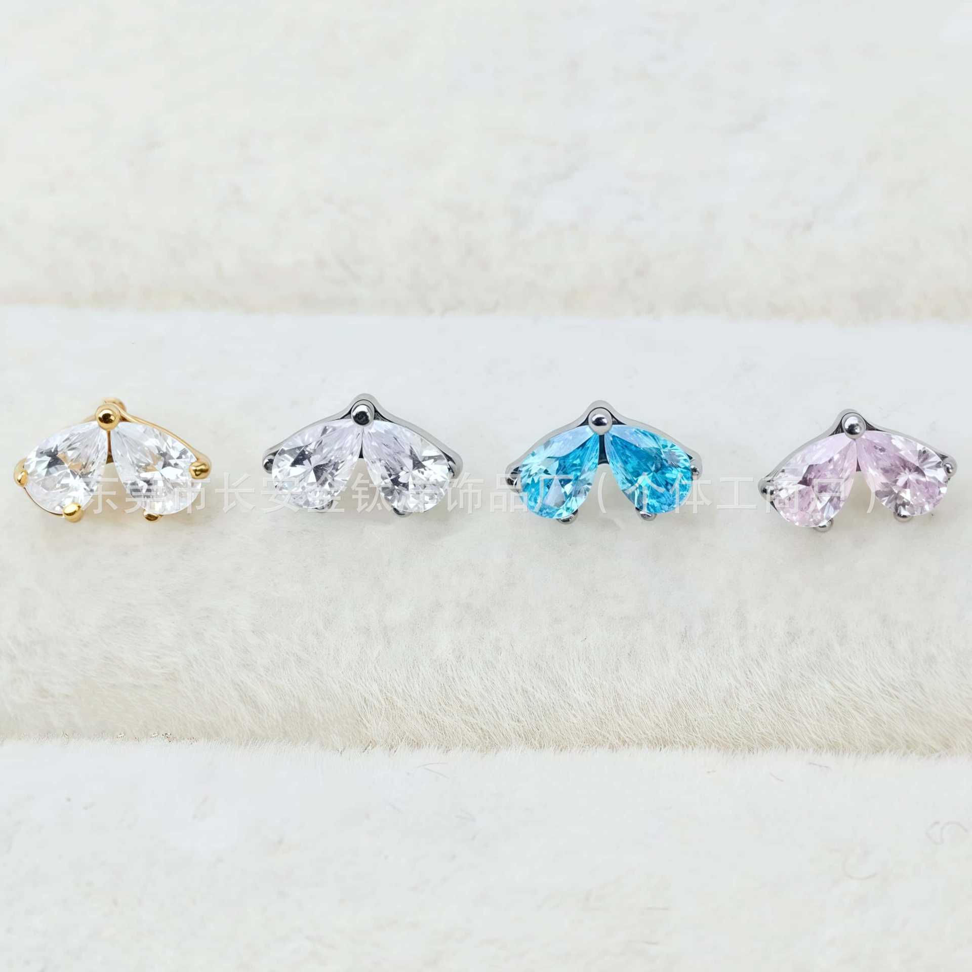 F136 Titanium 18K Gold-Plated Water Drop Petal Zircon Lip Stud Nose Stud Ear Stud Ear Bone Stud G23 Titanium Alloy Piercing Jewelry - Image 4