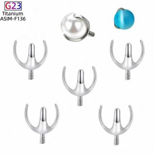 F136 Titanium Alloy Three-Claw External Thread Hollow Opal Lip Nail Ear Nail Tongue Nail Accessories Body Piercing Jewelry