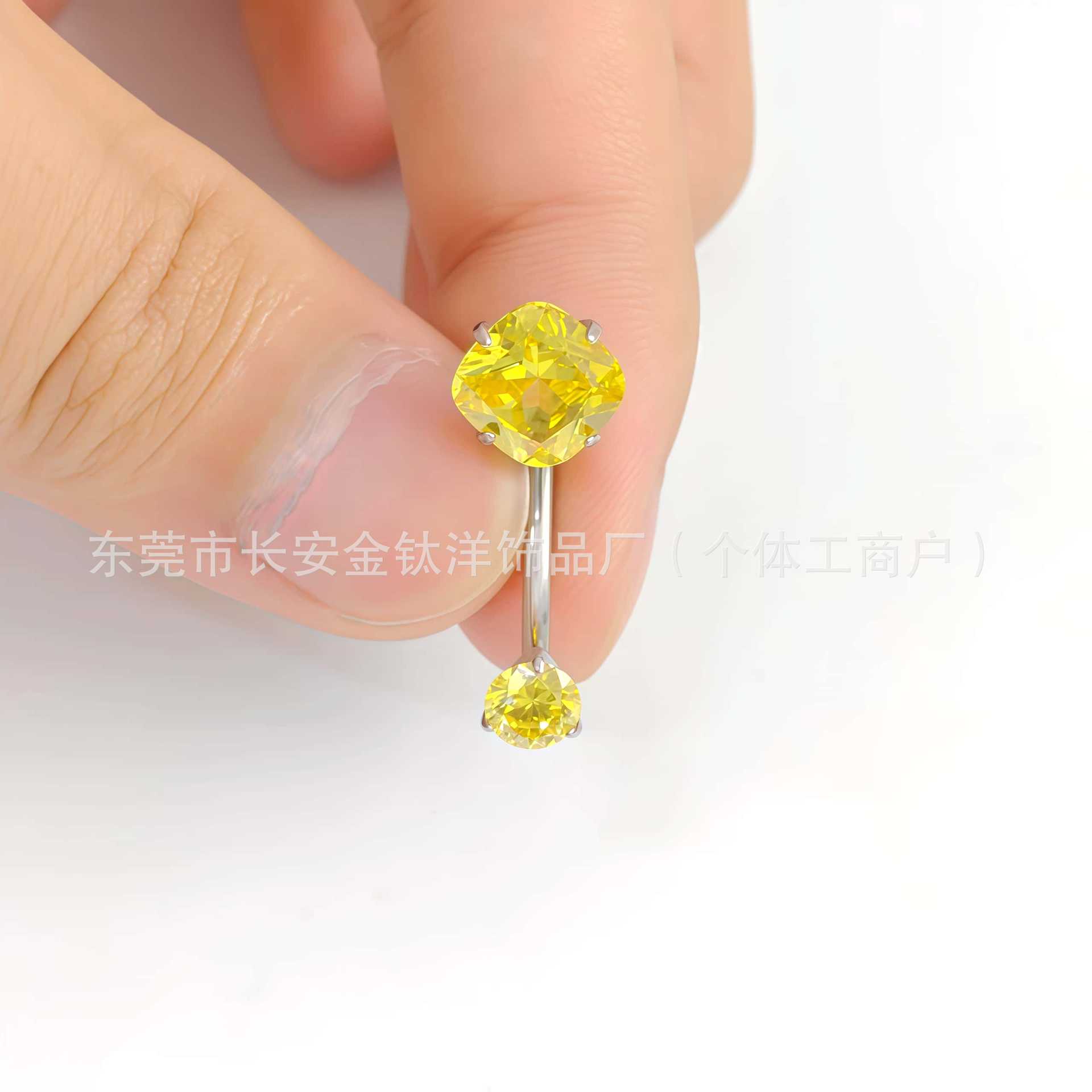 F136 Titanium Internal Thread Double-Ended Fat Square Zirconium Curved Rod Navel Ring G23 Titanium Alloy Body Piercing Jewelry - Image 4