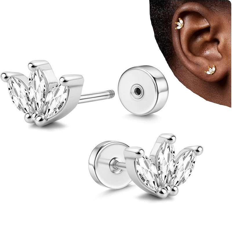 1 Pair Stainless Steel + Copper Plated Real Gold Zirconia Ear Bone Studs, 20G Fine Rod Piercing Jewelry, Hot-Selling Cross-Border Product, In Stock - Image 5