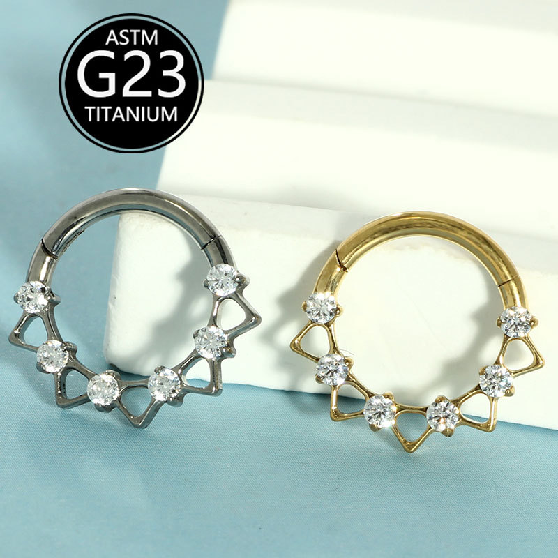 F136 Titanium Nose Ring Cut Out Zircon Nose Jewelry Unisex Geometric Creative Fashion Nose Ring - Image 3