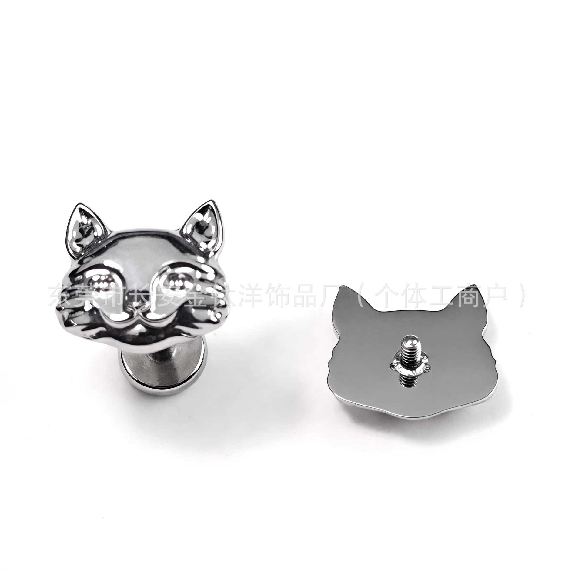 F136 Titanium Glossy Cat Head Earring Nose Stud Cartilage Lip Stud Body Piercing Jewelry 1.2x14mm - Image 3