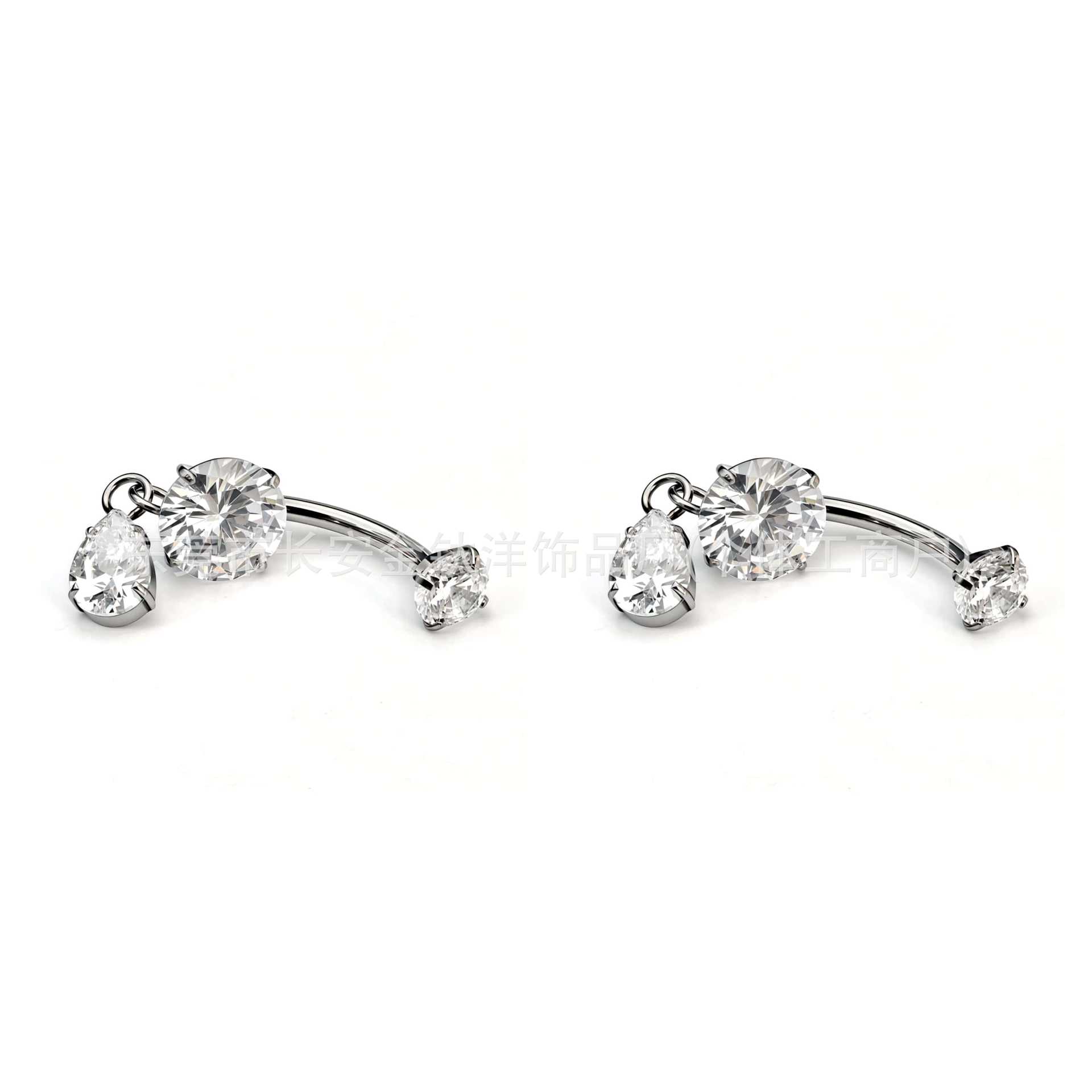 F136 Titanium Water Drop CZ Pendant Curved Barbell Belly Button Ring Navel Piercing G23 Titanium Alloy - Image 3