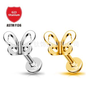 Butterfly G23 Titanium Ear Cartilage Stud Flat Back Labret Piercing Jewelry Gold 1.2x10mm