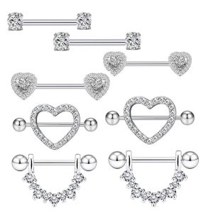 Rose Gold 4 Pairs Breast Ring Set Stainless Steel Zircon Diamond-embedded Nipple Jewelry Wholesale
