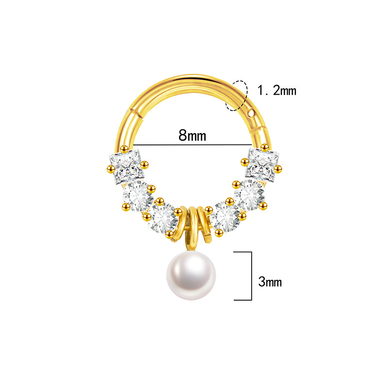 Fashion Pearl Style Copper Nose Ring with Zircon Stainless Steel Post for Women - Image 5