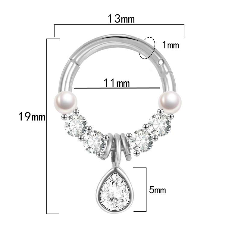 Fashion Pearl Style Copper Nose Ring with Zircon Stainless Steel Post for Women - Image 4