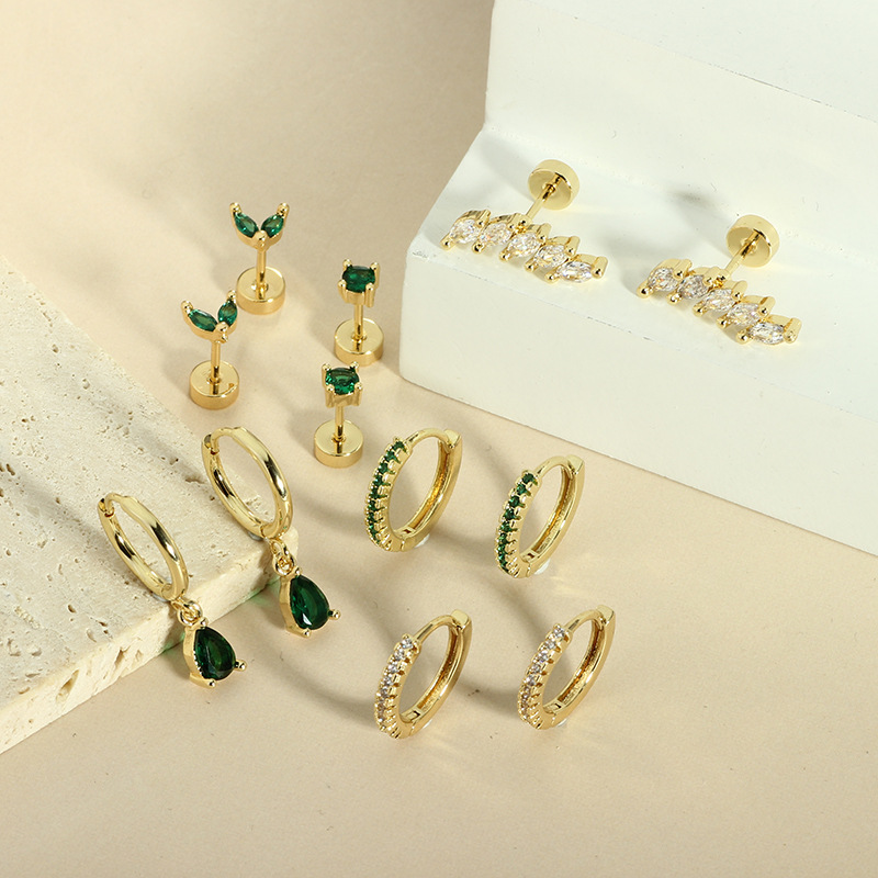 Emerald Zircon Star Flat Back Stud Earrings Women 316L Surgical Steel Cartilage Jewelry 2024 Summer - Image 4