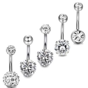 European American Hot New Round Navel Ring with Zircon Belly Button Piercing Jewelry 5-Piece Set Silver
