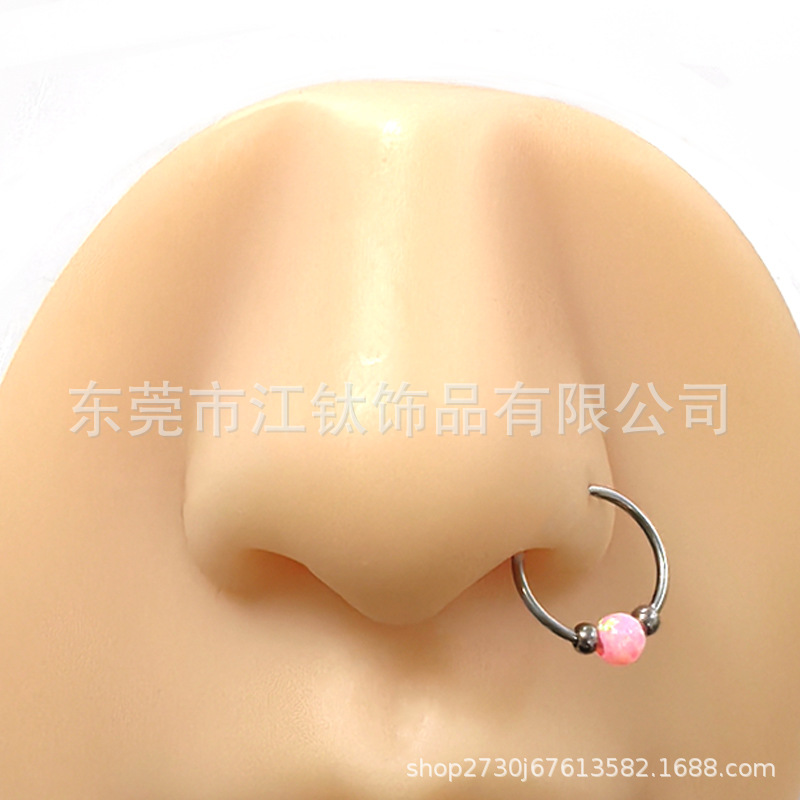 JT649 G23 Titanium Opal Round Bead Nose Ring Hoop for Septum Piercing - Image 4
