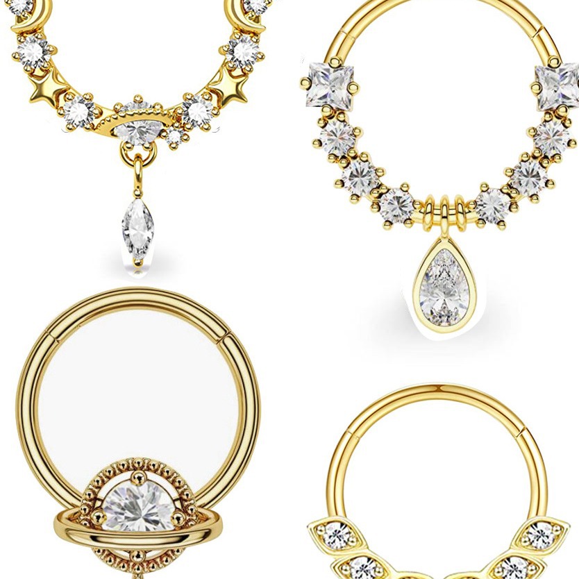 5-Piece Set Stainless Steel Inlaid Zircon Open Nose Ring, Planet Water Drop Earrings, Multifunctional Nose Jewelry - Image 4