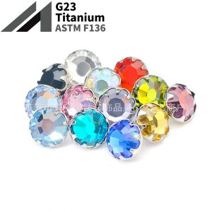 F136 Titanium Serrated Czech Drill Stone Inlaid Tongue Lip Ear Navel Piercing G23 Titanium Alloy Body Jewelry