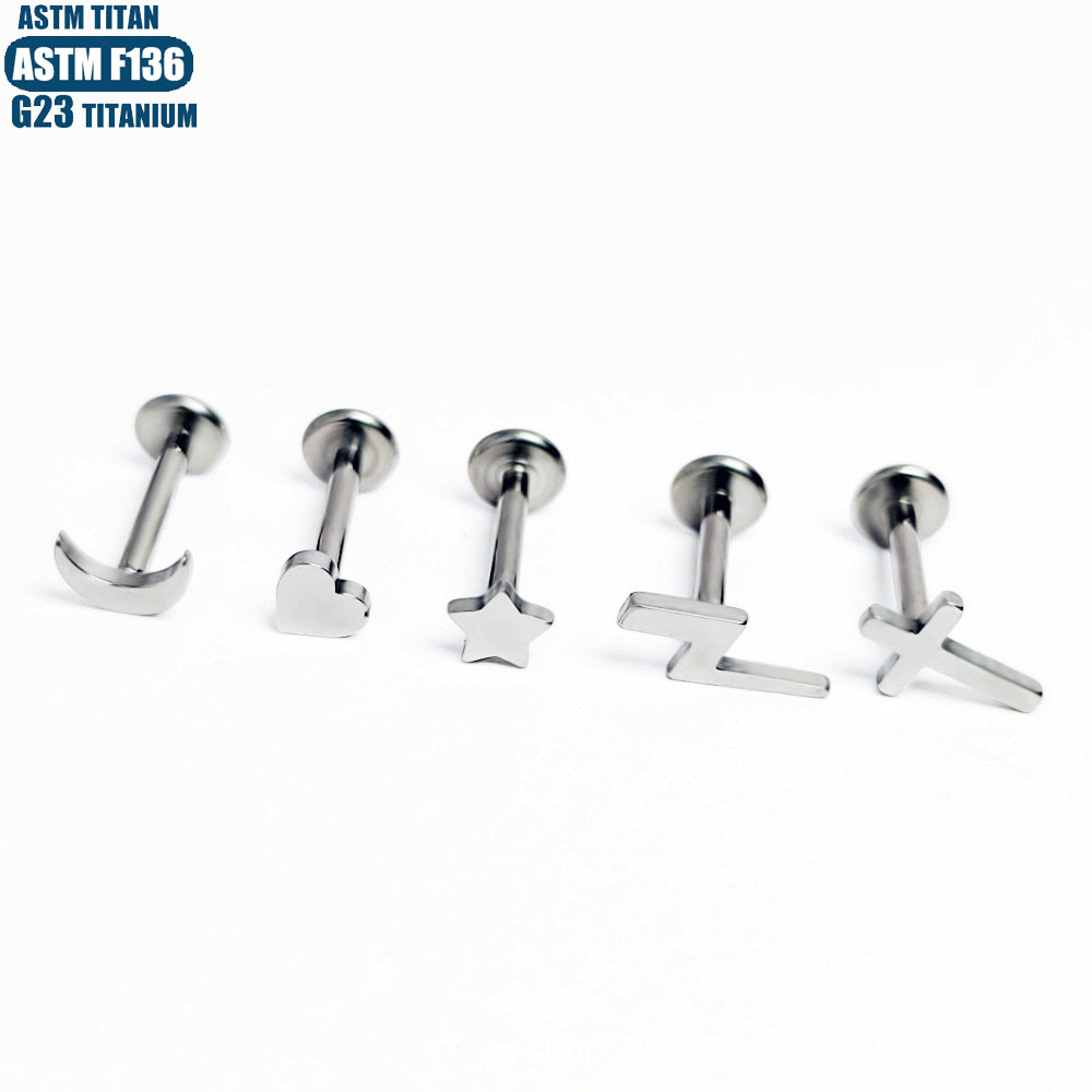 F136 Titanium Alloy Lip Nail Love Cross Star Inner Teeth Thread Body Puncture Jewelry Earrings - Image 3