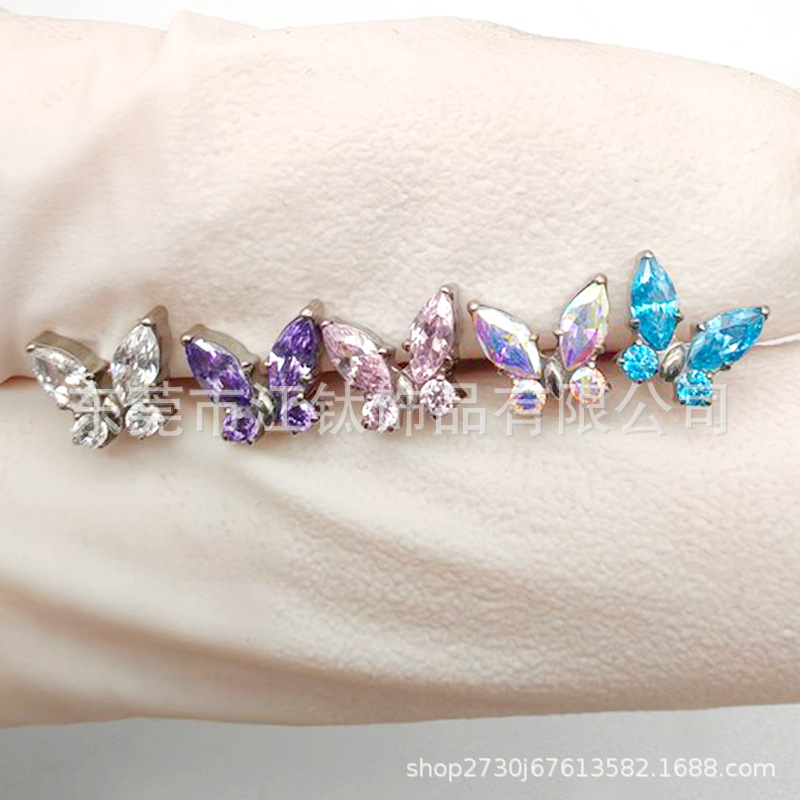 F136 Titanium Stud Earrings with Zircon Butterfly - Lip Stud Ear Bone Piercing Jewelry G23 Titanium Alloy - Image 4