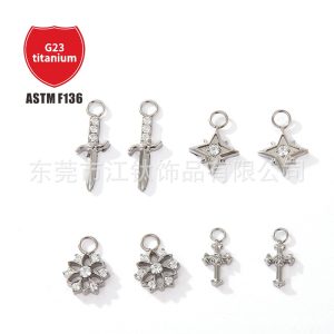 F136 Titanium Running Ring Pendant Sword Snowflake Rhombus Diamond-Studded Pendant G23 Titanium Body Piercing Earring Accessory