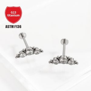 F136 Titanium Earring with Zircon Inner Teeth Welding Fashion G23 Titanium Alloy Body Piercing Jewelry Ear Bone