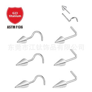 F136 Titanium Sharp Cone Nose Stud S-L Bend L-Pin Nose Piercing Jewelry G23 Titanium Alloy Body Jewelry