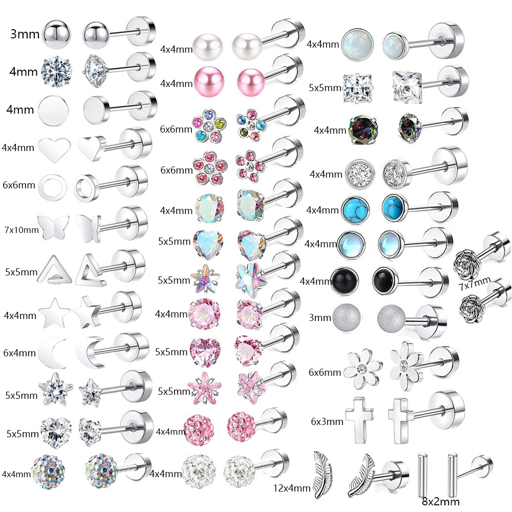Stainless Steel Moon Heart Shaped Ear Bone Nail Screw Twist Ball Fashion Earrings European American Piercing Men's Earrings - Image 2