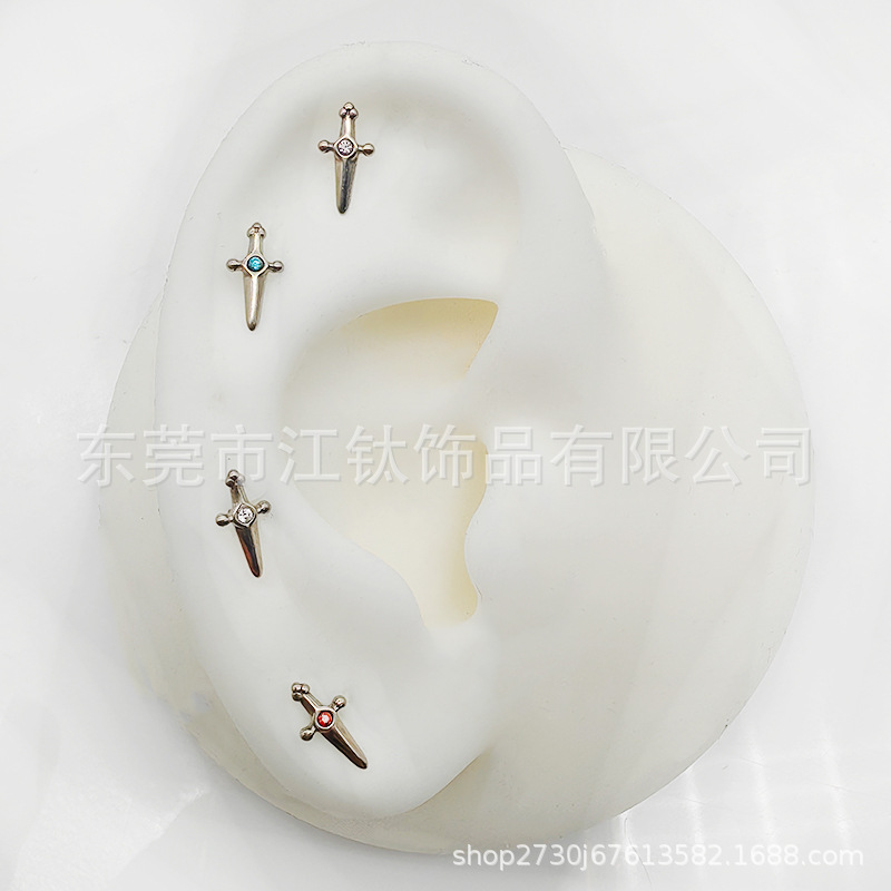 JT866 Sword Cross Zircon G23 Titanium Alloy Body Piercing Earrings Cartilage Stud - Image 3