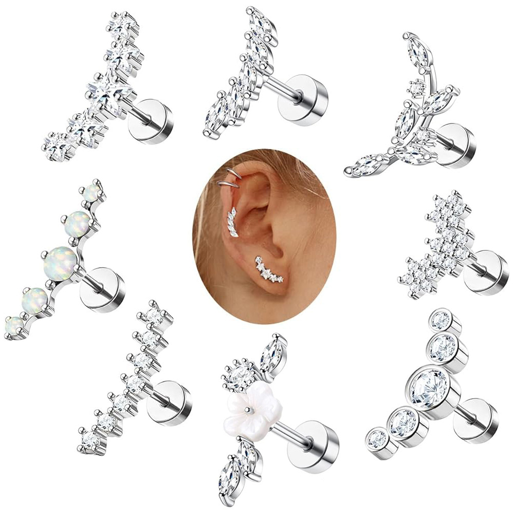 Stainless Steel Earrings Gold Amazon Flat Head Ear Bone Nail Piercing Thread Earrings for Women 14K Real Gold Plating Star Shape - Image 2
