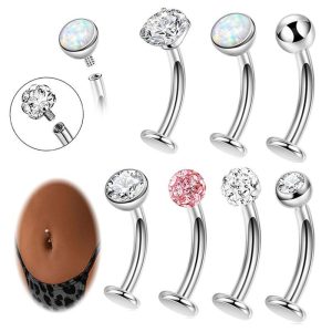 Stainless Steel Curved Barbell Navel Ring Multi-Diamond Belly Button Piercing Jewelry Fashion Silver 2025 Summer
