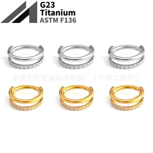 F136 Titanium Sandwich Half-Studded Diamond Closed Ring Seamless Hoop Earrings Nose Ring Earrings G23 Titanium Alloy Piercing Jewelry