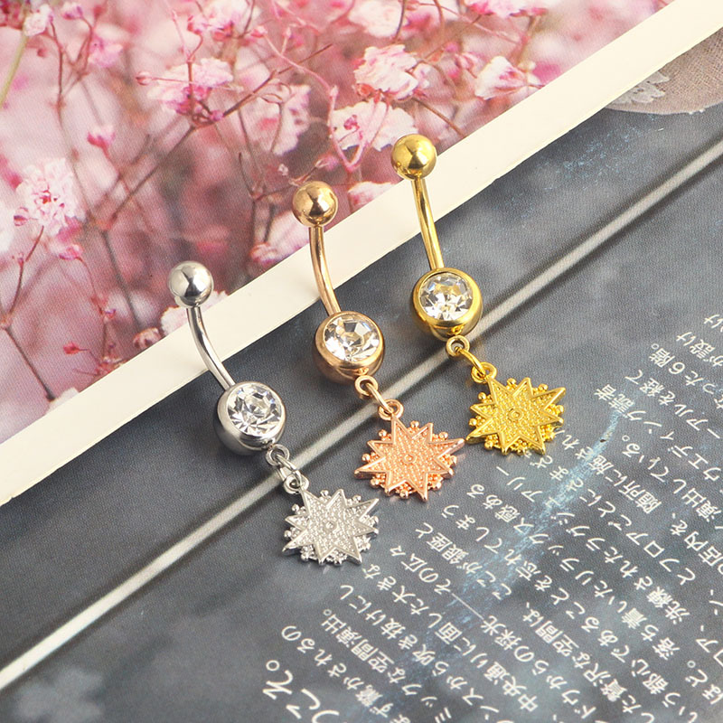 Awn Star Navel Ring Belly Button Ring Piercing Jewelry Stainless Steel Rose Gold Flower Geometric - Image 2