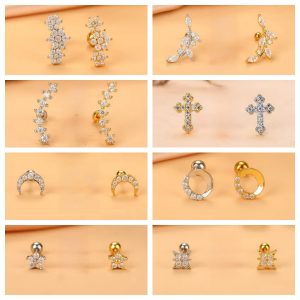 New Diamond Cross Ear Bone Nail Stainless Steel Rod Ear Nail Retro Temperament Earrings