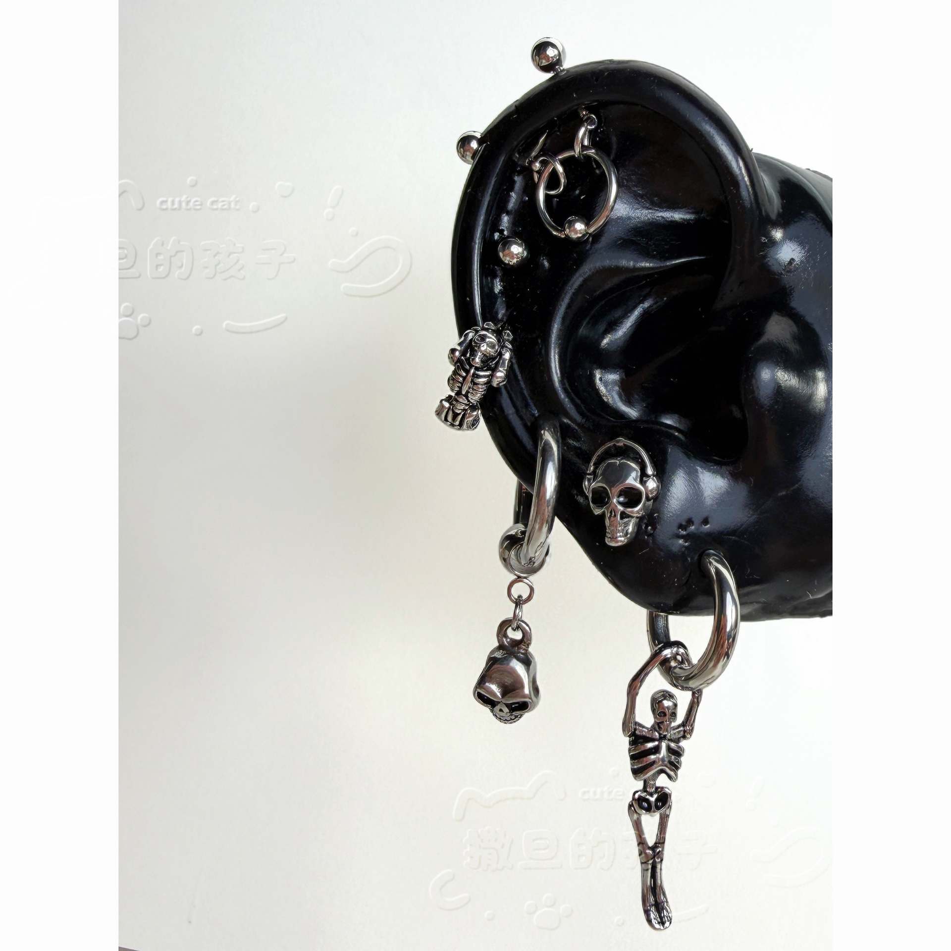 Satan's Children Contract-Style Yandere Ear Studs - Cartilage Tragus Lobe Double Piercing Jewelry - Image 4