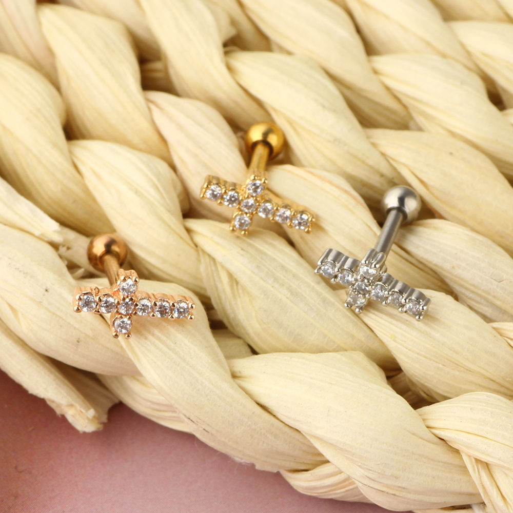 Rose Gold Stainless Steel Zircon Thread Earrings for Women Cartilage Tragus Piercing Jewelry - Image 2