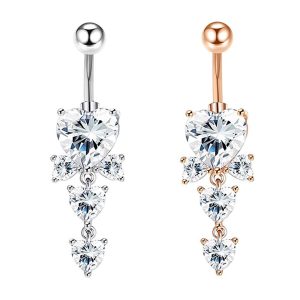 European American Fashion Double Love Inlay AAA Zircon Navel Ring Quality Belly Button Piercing Jewelry