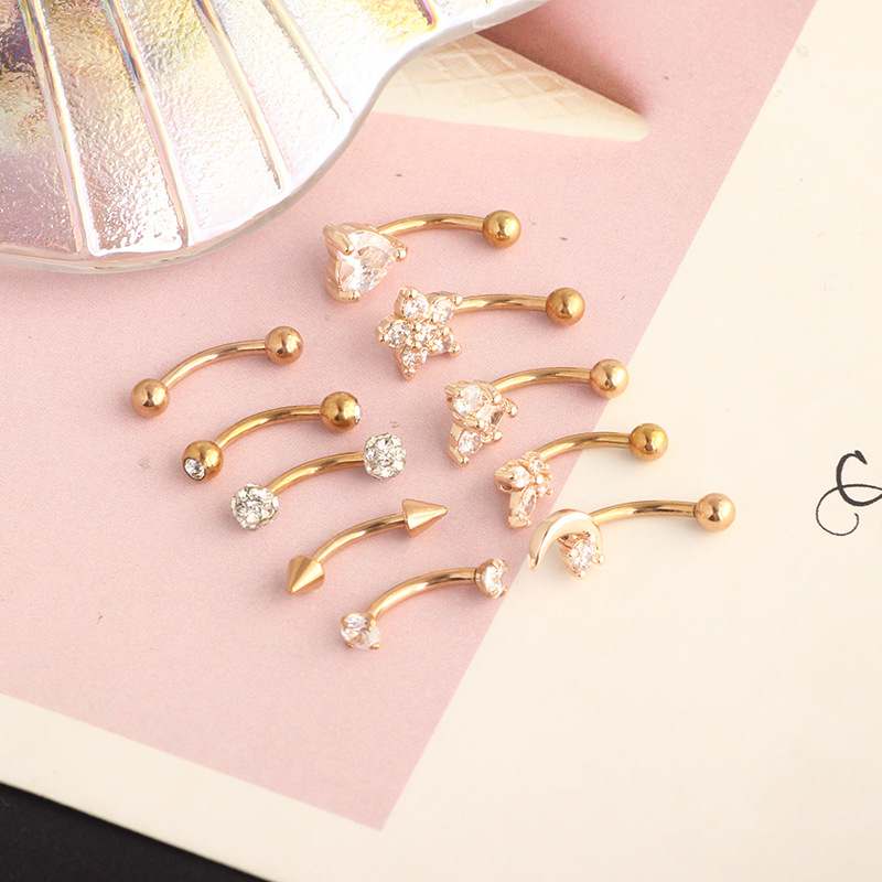 Stainless Steel Heart Shape Eyebrow Piercing Jewelry - Invisible Lip Nail with Black Zircon - 18K Gold Plated - Image 3