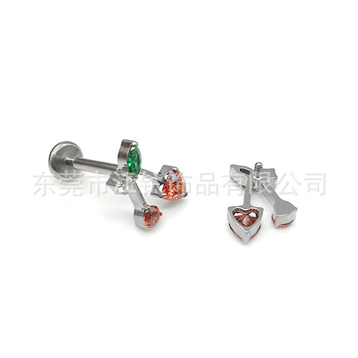 G23 Titanium Cherry Love Zircon Earrings Lip Labret Stud Body Piercing Jewelry - Image 5