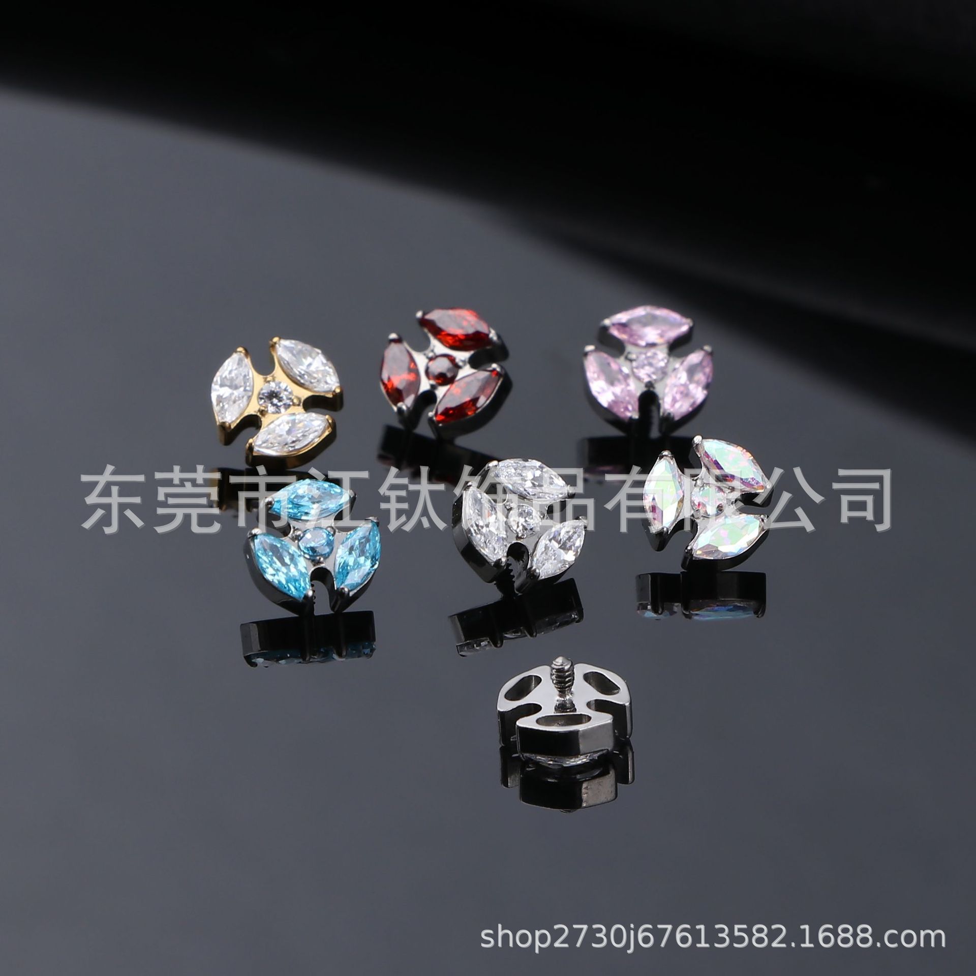 G23 Titanium Alloy Lip Labret Stud with Three Marquise CZ Stones - ASTM F136 Body Piercing Jewelry - Image 3