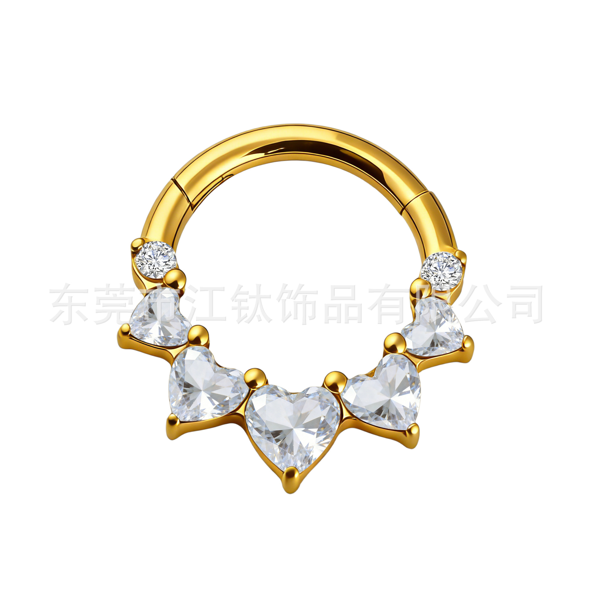 G23 Titanium Nose Ring with Heart Zircon Septum Piercing Jewelry 1.2x10mm Gold - Image 5