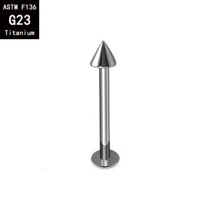 1.2mm G23 Titanium Internally Threaded Cone Flat Rod Devil Nail Ear Bone Lip Piercing Jewelry